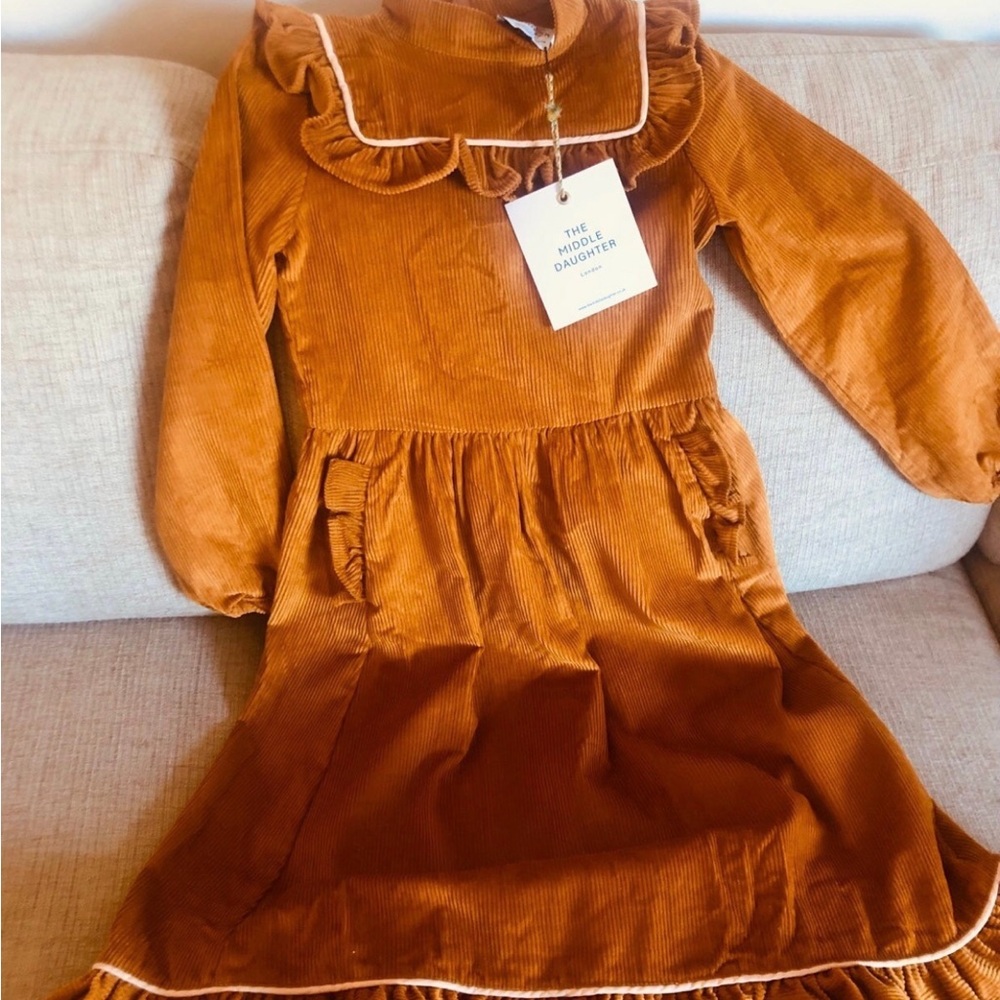 The Middle Daughter Girls' Rust Corduroy Ruffle Dress  11 yrs